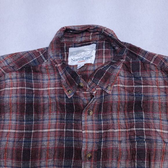 NorthCrest Tartan Flannel Long Sleeve Button Up Shirt Mens Size L Orange Maroon - Picture 1 of 10